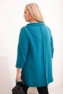 Damenbluse aus Baumwolle Plus Size asymmetrisch mit hochgerolltem Ärmel türkis