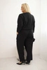 Plus Size women's cotton jumpsuit with a tie at the waist and 3/4 sleeves black