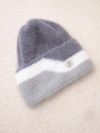 Moteriška beanie kepurė su reljefiniu raštu ir papuošimu tamsiai pilka+pilka
