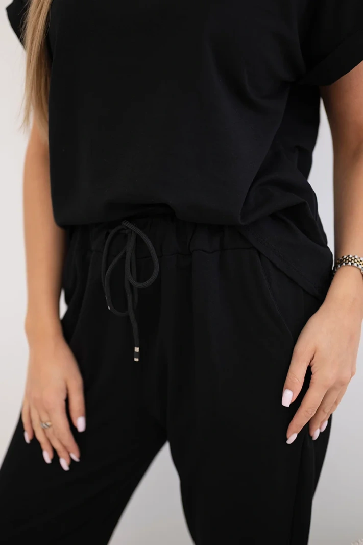 Cotton set blouse + trousers black