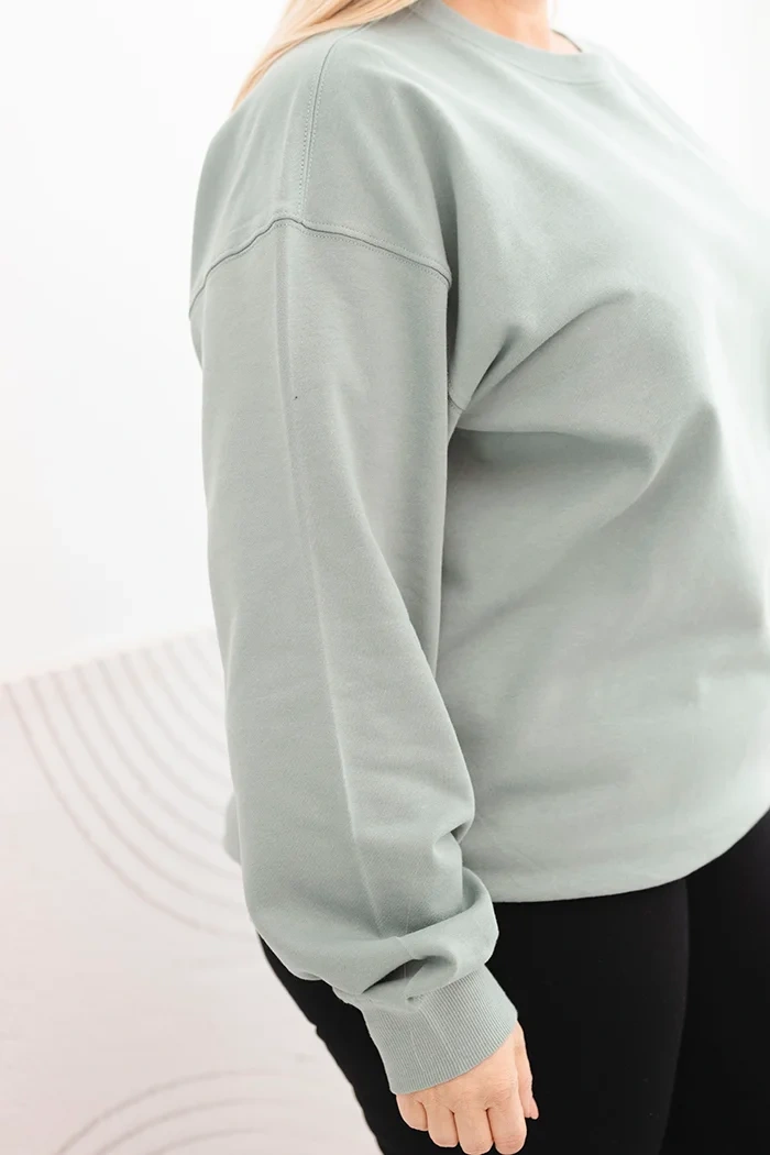 Damenpullover Plus Size aus Baumwolle Basic mit Rundhalsausschnitt dunkel mintgrün