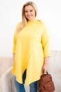 Dámska bavlnená blúzka Plus Size asymetrická s vyhrnutým rukávom žltá