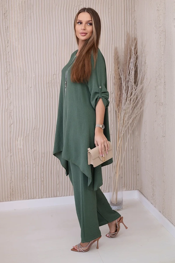 Set of blouse + pants with pendant dark khaki