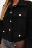 Women's jacket with fluffy wool texture and decorative buttons black