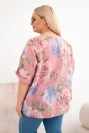 Damen-Baumwollbluse in Übergröße mit kurzen Ärmeln und floralem Muster dunkelrosa