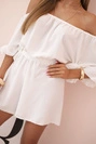 Women's cotton sleeveless jumpsuit with a tie at the waist ecru