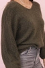 Damenpullover aus Mohair mit lockerem Schnitt und V-Ausschnitt khaki