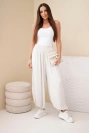 Damen-Viskosehose mit weitem Bein beige