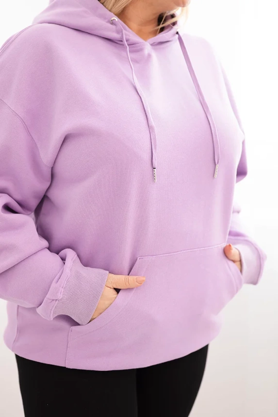 Dámská mikina s kapucí a klokankou Plus Size z bavlny fialová