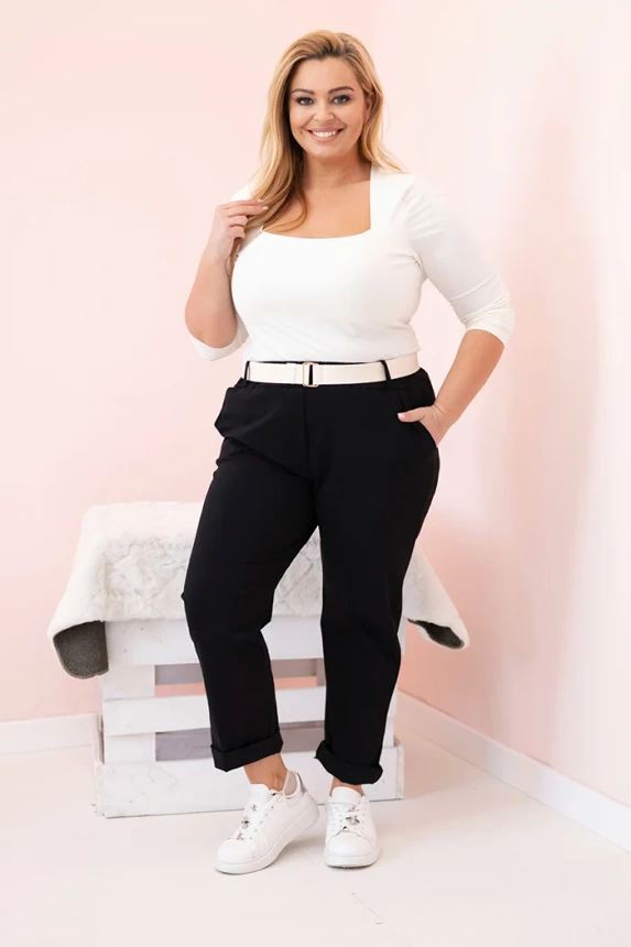 Women's Cotton Plus Size Trousers with Belt black
