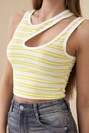 Ärmelloses geripptes Damen-Top mit Streifen und Cut-out grün
