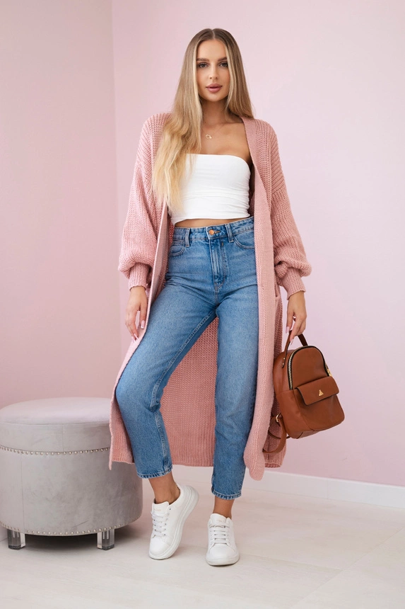 Sweater long cardigan powder pink