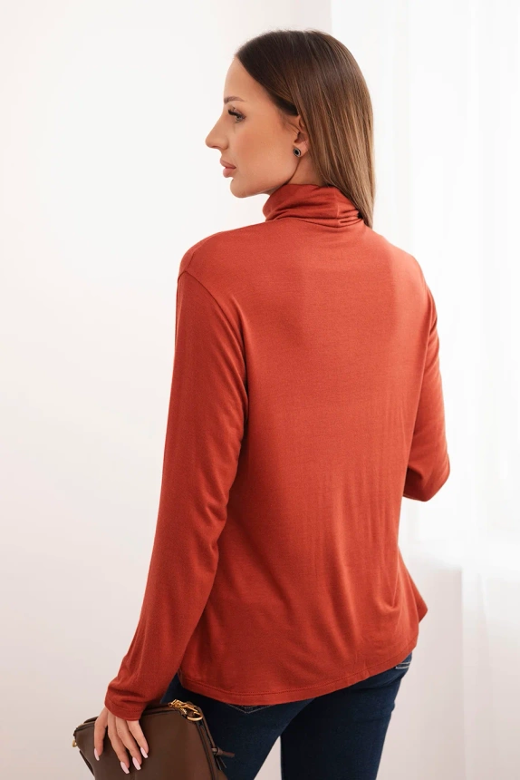 Women's viscose blouse with a turtleneck and long sleeves brown