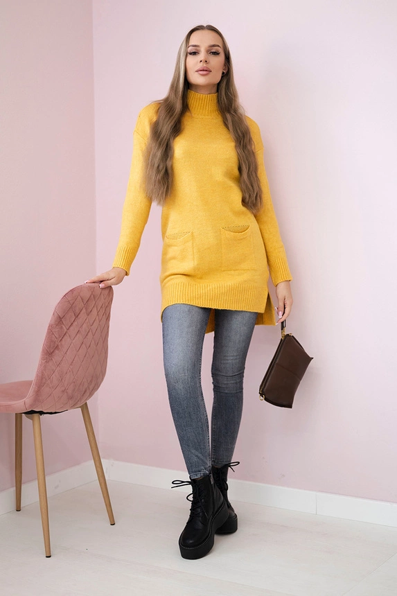 Sweater with stand-up collar mustard