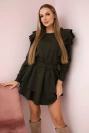 Dress with vertical flounces khaki