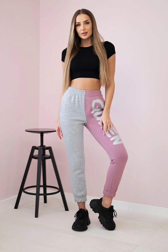Women's sweatpants with QUEEN inscription dark pink