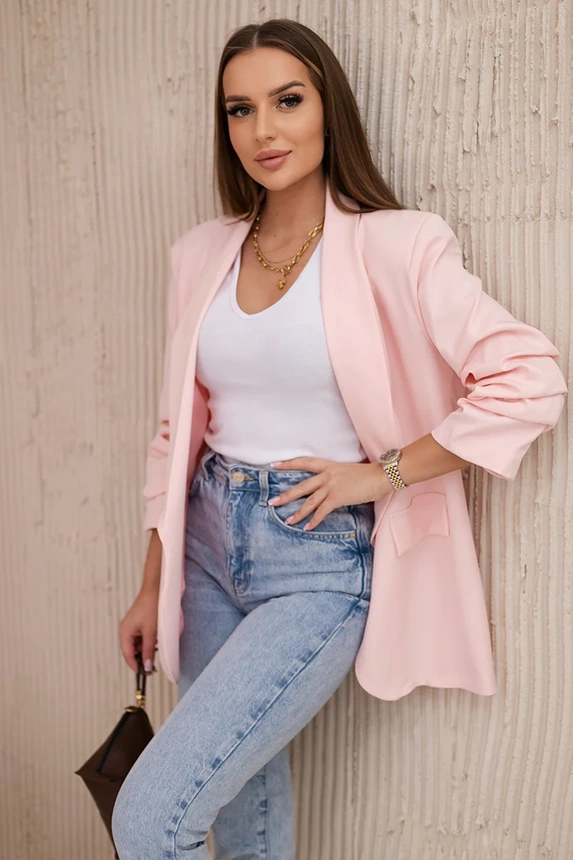 Elegantná bunda s chlopňami svetlý púder ružový