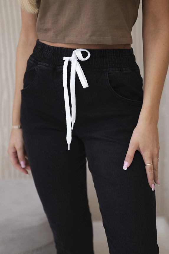 Denim trousers with a drawstring black