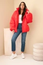 Women's quilted jacket with high stand collar red