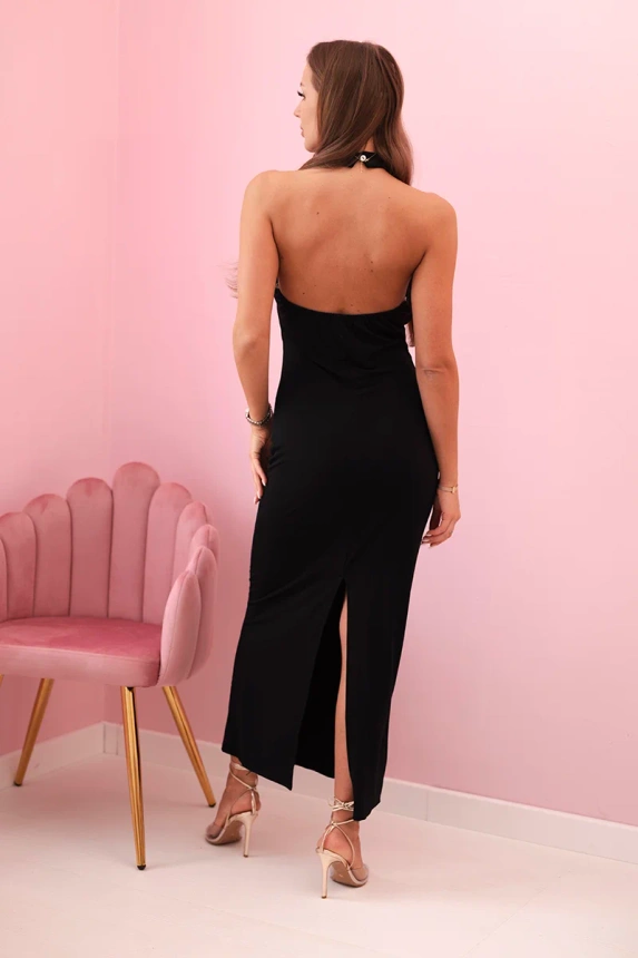 Women's dress with strappy print with tie black