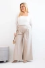 Plus Size women's trousers with wide legs and pleating dark beige