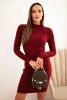 Sukienka damska wiskozowa prążkowana z długim rękawem i stójką bordowa