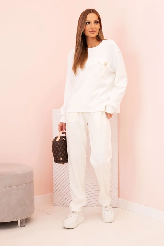 Set women's buttery sweatshirt and pants with elastic ecru