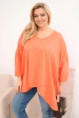 Dámska bavlnená blúzka Plus Size s asymetrickým spodkom a V výstrihom marhuľová