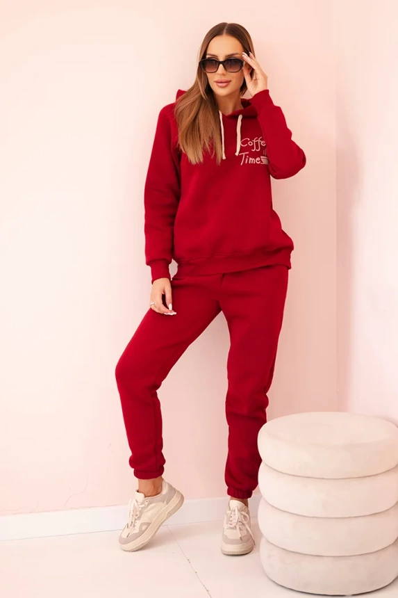 Women's cotton insulated set with print burgundy