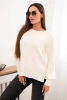 Women's viscose sweater with long sleeves and side slits ecru