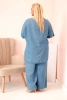 Plus Size women's set made of Tencel, tie-front blouse and wide-leg pants denim 