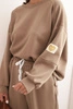 Women's set with a loose sweatshirt and pants with the inscription LOVE camel