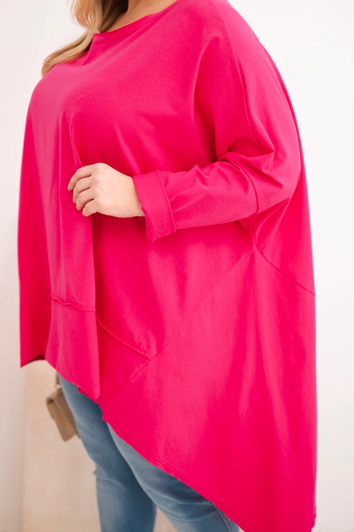 Moteriška Plus Size tunika iš medvilnės su asimetriniu apačiu fuksija