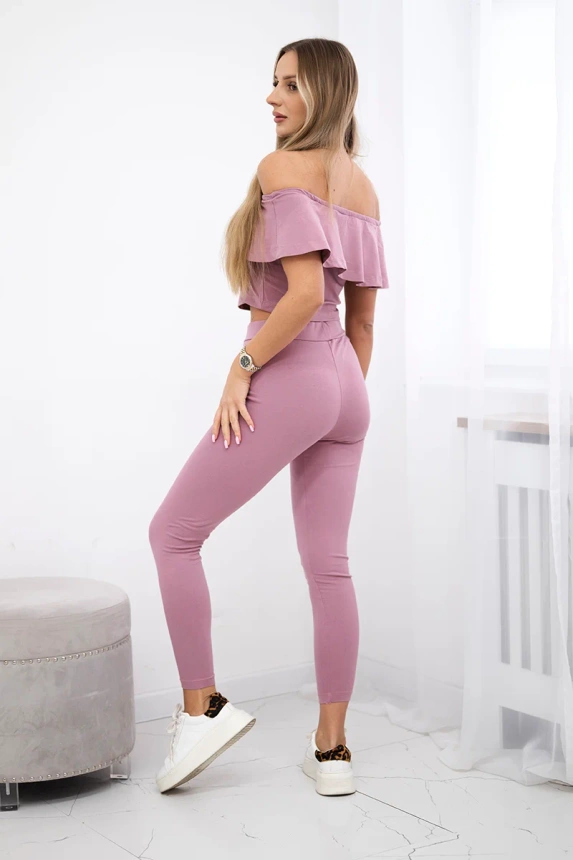 Komplet z falbanką ciemny różowy