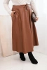 Spódnica damska Plus Size z ekoskóry z gumką i troczkiem w pasie camelowa