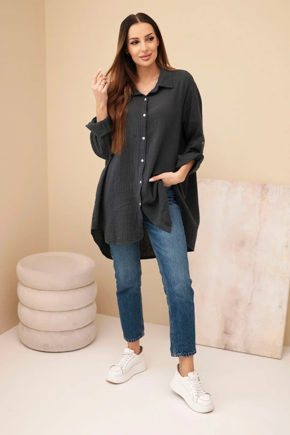 Bavlnená mušelínová košeľa Plus Size grafit