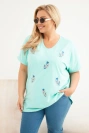 Women's cotton Plus Size blouse with feathers mint