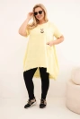Sukienka damska bawełniana Plus Size z dłuższym tyłem i kieszenią żółta