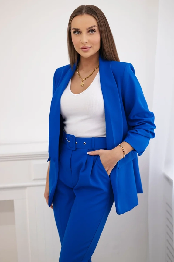 Elegantiškas švarkų ir kelnių komplektas rugiagėlių mėlyna