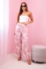 Damenhose mit weitem Bein und Blumenprint rosa