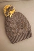 Women's winter hat with wool in decorative knit with pompom K467 mocha