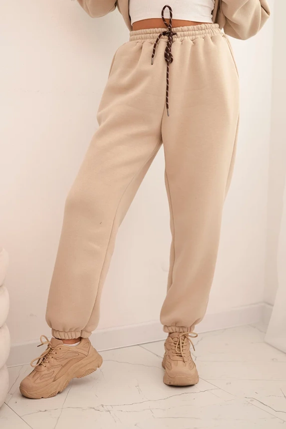 Women's warm cotton tracksuit with a hood beige