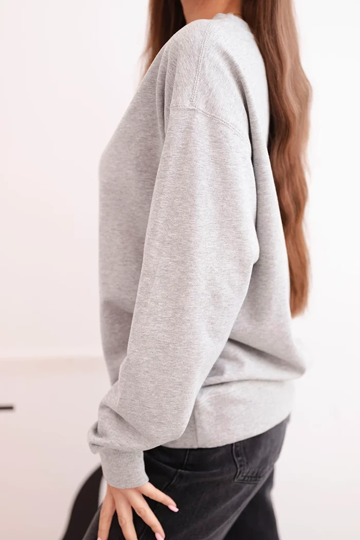 Women's basic cotton looped sweatshirt with a round neckline gray