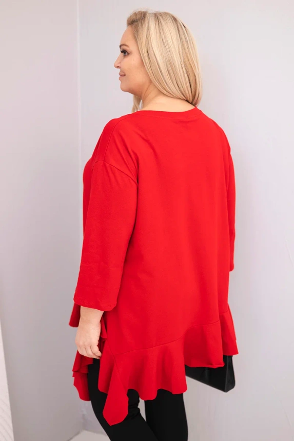 Moteriška Plus Size bluzonė su medvilne, su raukiniais ir pasukamomis rankovėmis raudona