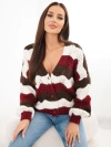 Damenpullover mit Lochmuster und Knöpfen gestreift braun + bordeaux