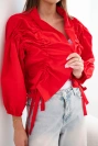 Women's cotton cover-up with ruching and tie fastening red