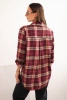 Women's cotton checkered shirt with a longer back burgundy
