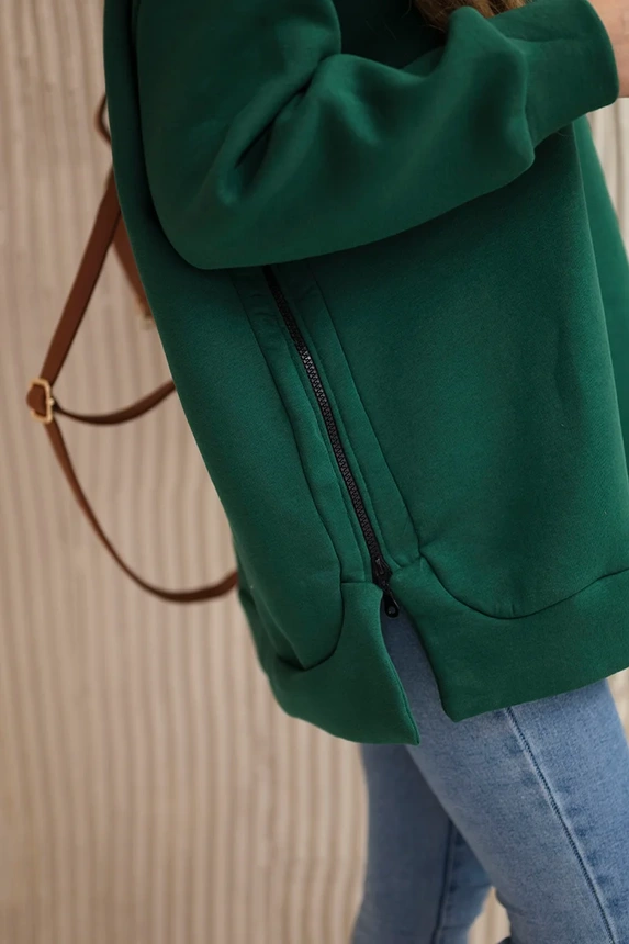 Insulated sweatshirt with a zipper on the side dark green