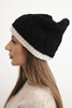 Women's winter hat made of wool with a woven pattern K443 black + beige
