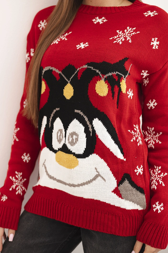 Weihnachtspulli mit Rentier rot